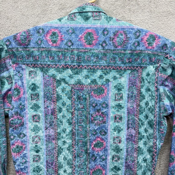 VTG Rockmount Ranch Wear Shirt Men Medium Green Aztec Pearl Snap Western Relaxed - Picture 4 of 7